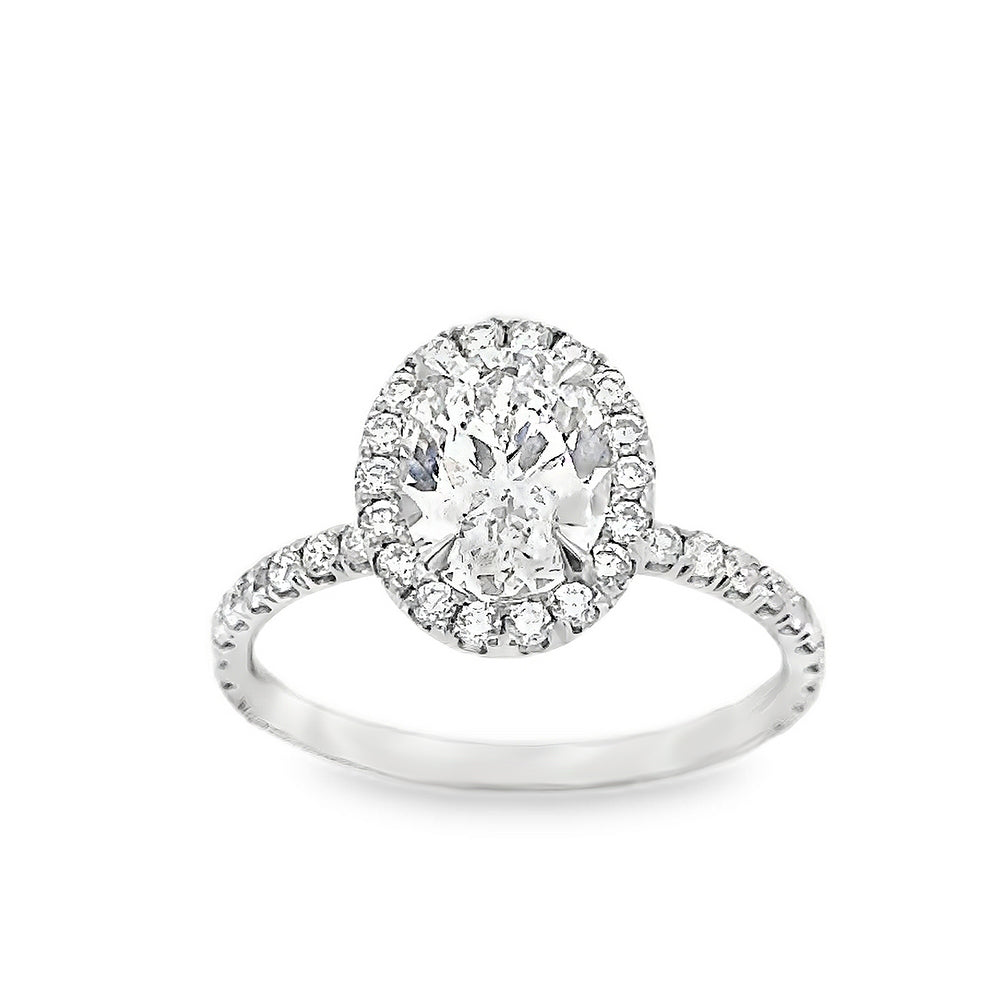 18K White Gold Halo Engagement Ring With Oval Cut Center Stone -ER1225