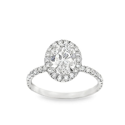 18K White Gold Halo Engagement Ring With Oval Cut Center Stone -ER1225