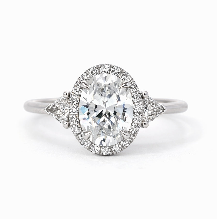 Three-Stone Oval Halo Engagement Ring, ER1241