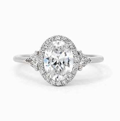Three-Stone Oval Halo Engagement Ring, ER1241