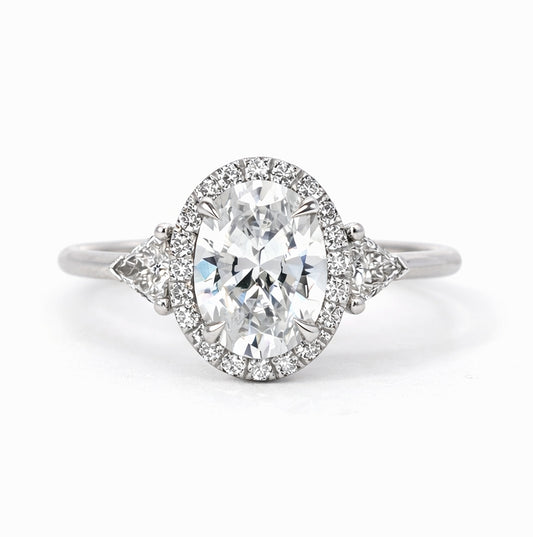 Three-Stone Oval Halo Engagement Ring, ER1241