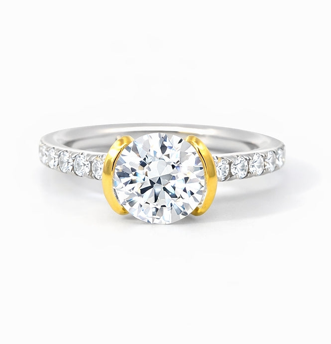 Half Bezel Round Cut Engagement Ring 2mm, ER1248