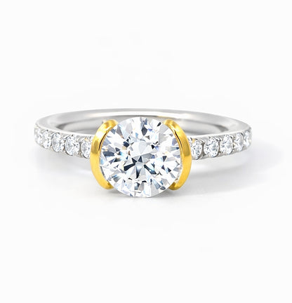 Half Bezel Round Cut Engagement Ring 2mm, ER1248