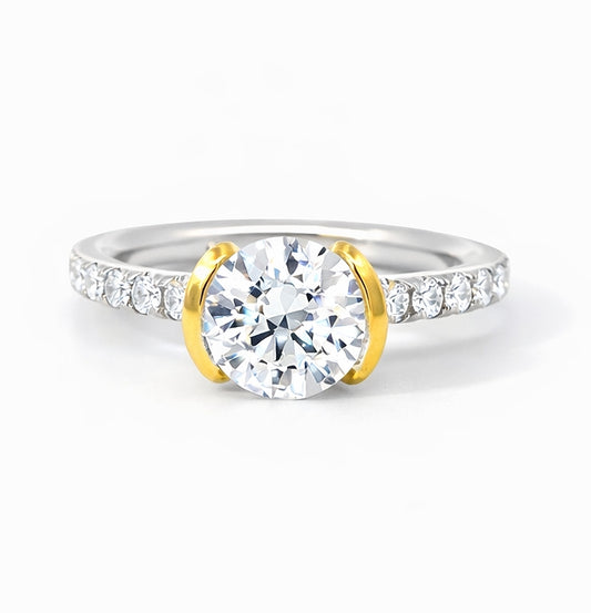 Half Bezel Round Cut Engagement Ring 2mm, ER1248