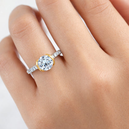 Half Bezel Round Cut Engagement Ring 2mm, ER1248