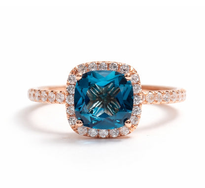 Cushion Cut Sapphire Halo Engagement Ring, ER1273