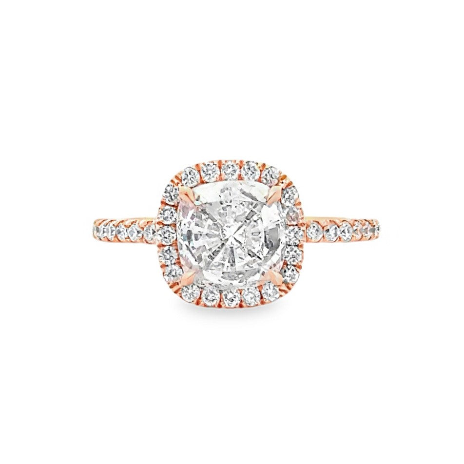 14K Rose Gold Halo Engagement Ring with Cushion Cut Center Stone -ER1274