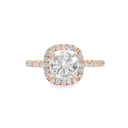 14K Rose Gold Halo Engagement Ring with Cushion Cut Center Stone -ER1274