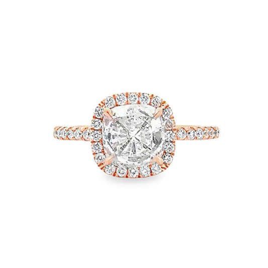 14K Rose Gold Halo Engagement Ring with Cushion Cut Center Stone -ER1274