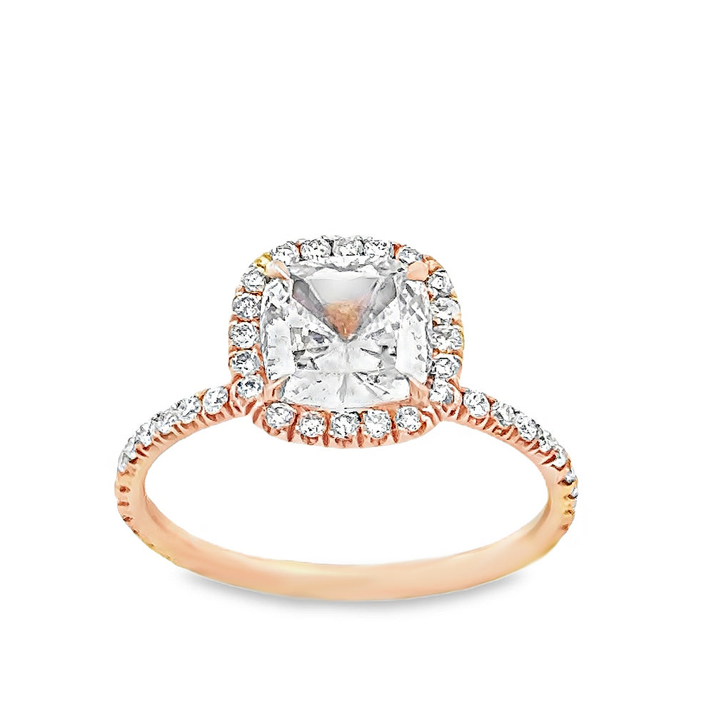 14K Rose Gold Halo Engagement Ring with Cushion Cut Center Stone -ER1274