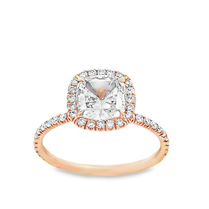 14K Rose Gold Halo Engagement Ring with Cushion Cut Center Stone -ER1274