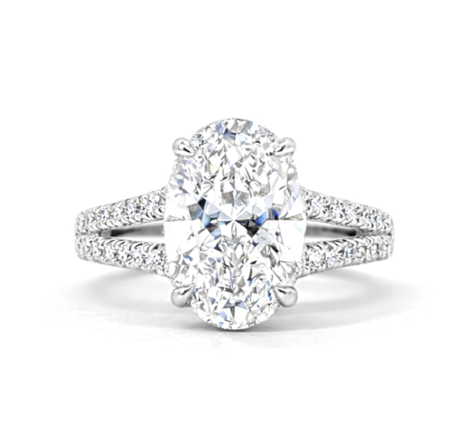 Hidden Halo Split Shank Oval Cut Engagement Ring, ER1450