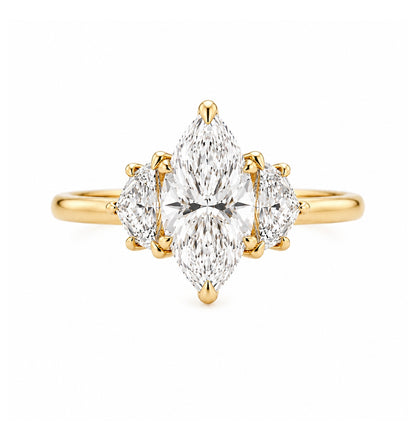 3-Stone Marquise Center Stone Cadillac Cut Side Stones, ER1503