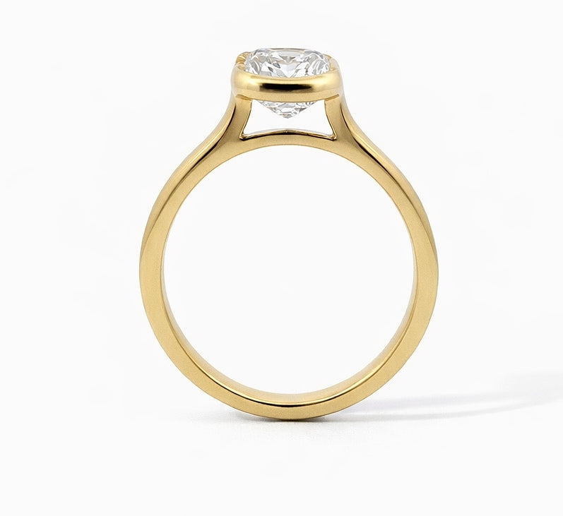 14K Yellow Gold Bezel Emerald Solitaire Engagement Ring, ER1511