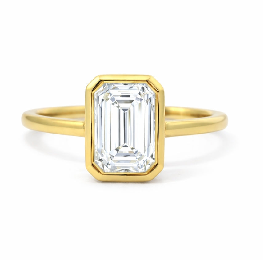 14K Yellow Gold Bezel Emerald Solitaire Engagement Ring, ER1511