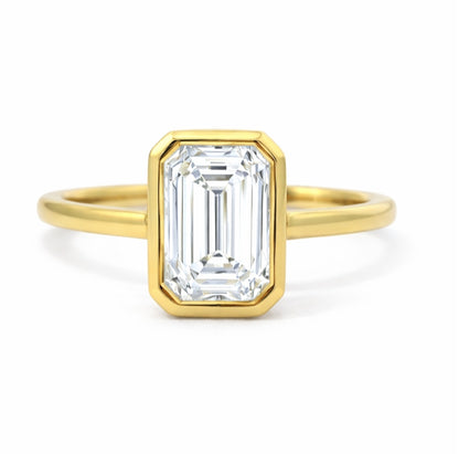 14K Yellow Gold Bezel Emerald Solitaire Engagement Ring, ER1511