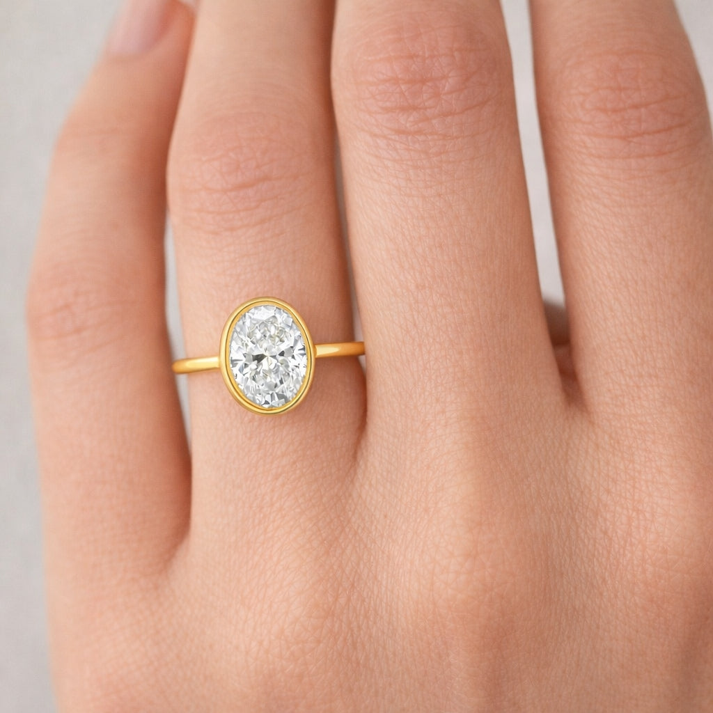 Oval Cut Bezel Solitaire Ring 1.5mm, ER1512