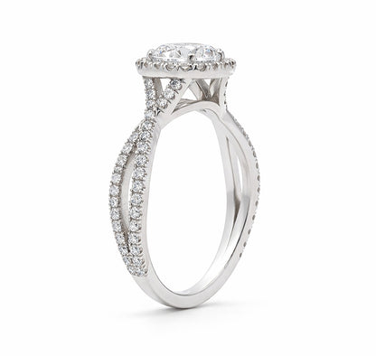 Round Cut Halo Twisted Band Engagement Ring, R617