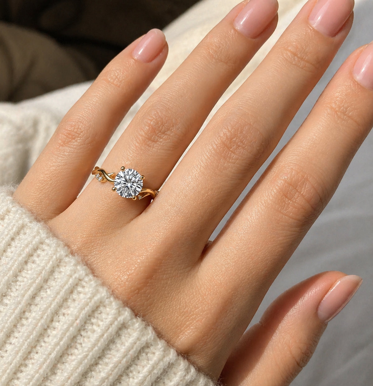14K Yellow Gold Vine-Inspired Engagement Ring, SO1465