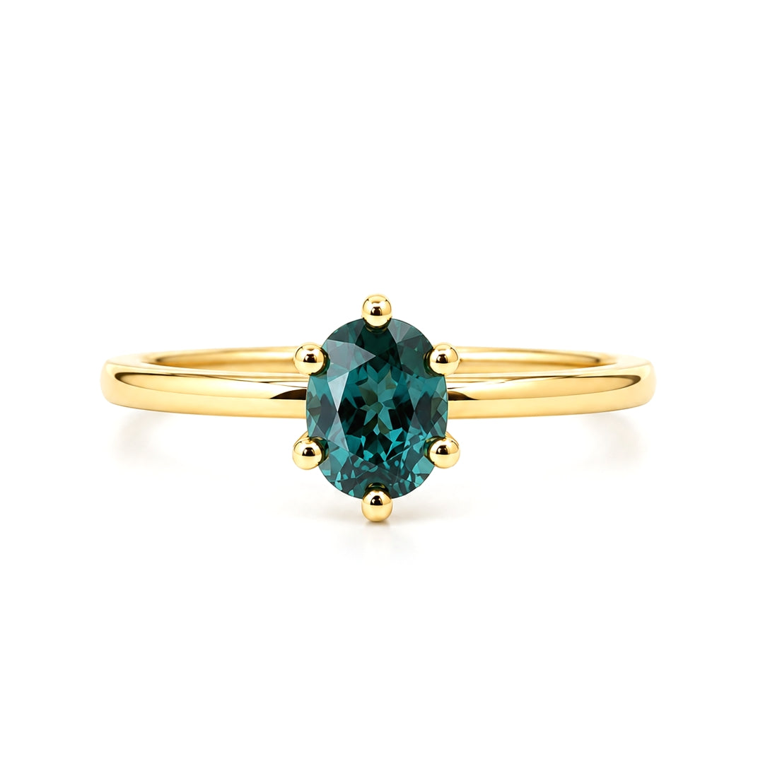 14K Yellow Gold Green Sapphire  6-Prong Solitaire Ring SOL1470