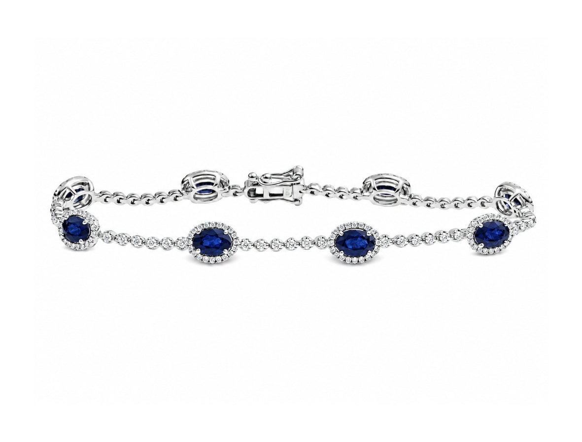 Sapphire and Diamond Tennis Bracelet in 14K White Gold, B1379
