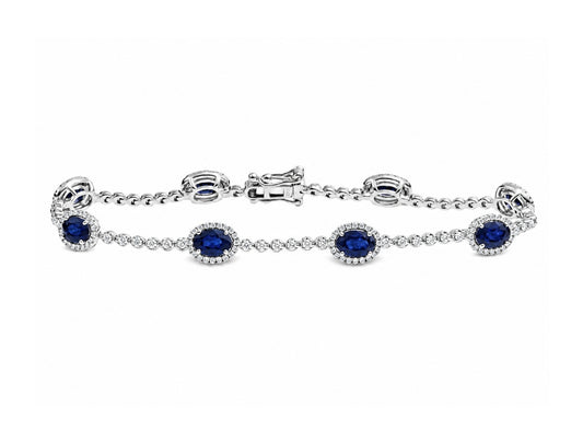 Sapphire and Diamond Tennis Bracelet in 14K White Gold, B1379