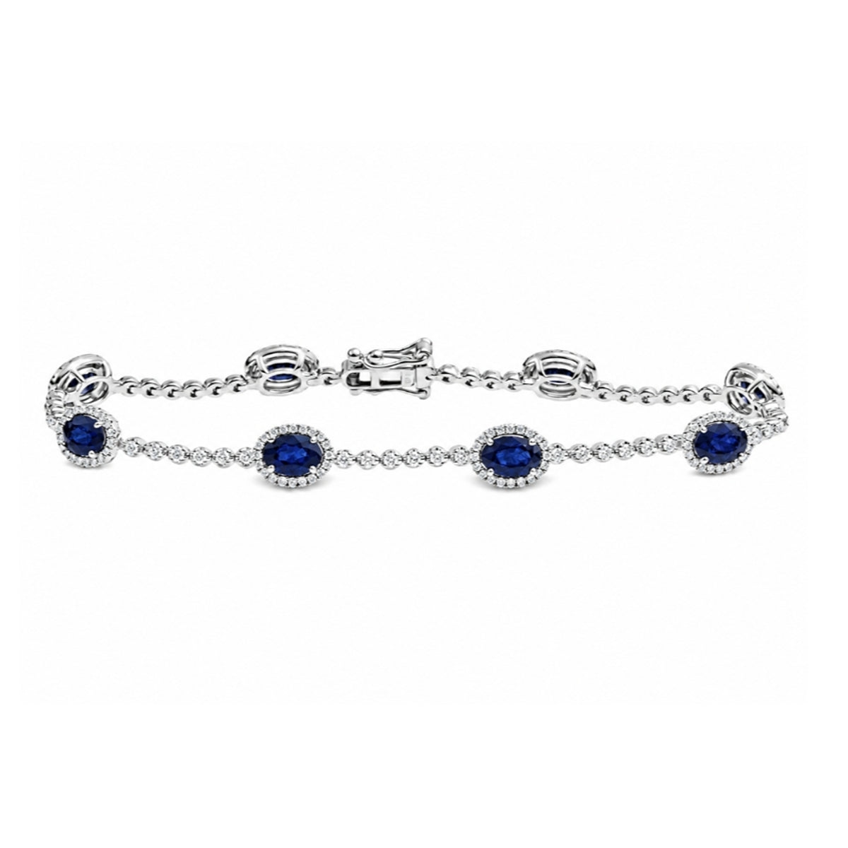 Sapphire and Diamond Tennis Bracelet in 14K White Gold, B1379