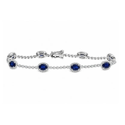 Sapphire and Diamond Tennis Bracelet in 14K White Gold, B1379