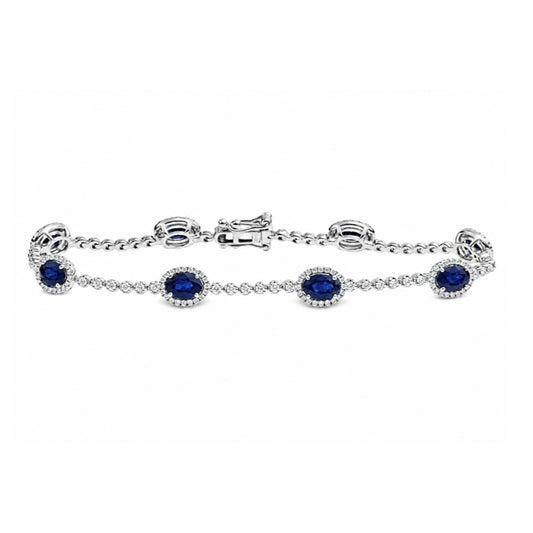 Sapphire and Diamond Tennis Bracelet in 14K White Gold, B1379