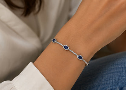 Sapphire and Diamond Tennis Bracelet in 14K White Gold, B1379