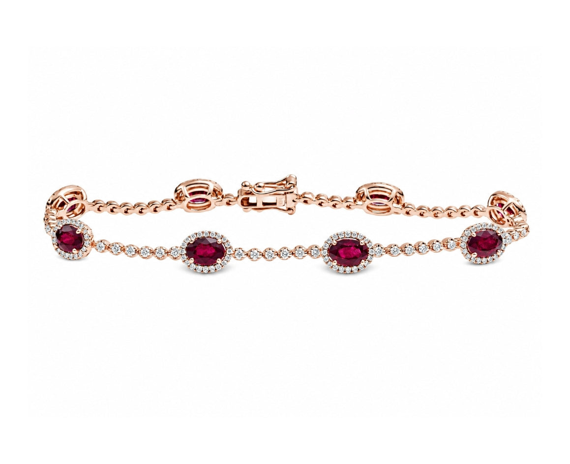 Ruby and Diamond Tennis Bracelet in14K Rose Gold, B1385