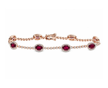 Ruby and Diamond Tennis Bracelet in14K Rose Gold, B1385