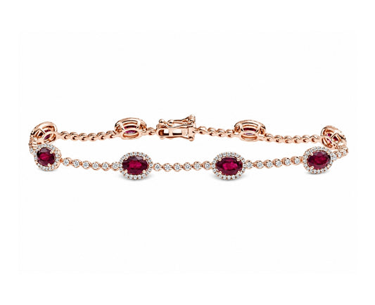 Ruby and Diamond Tennis Bracelet in14K Rose Gold, B1385