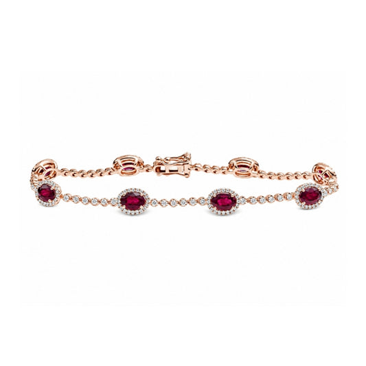 Ruby and Diamond Tennis Bracelet in14K Rose Gold, B1385
