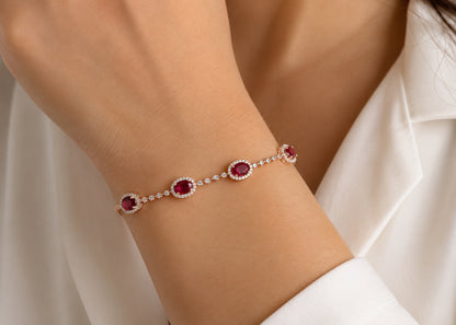Ruby and Diamond Tennis Bracelet in14K Rose Gold, B1385