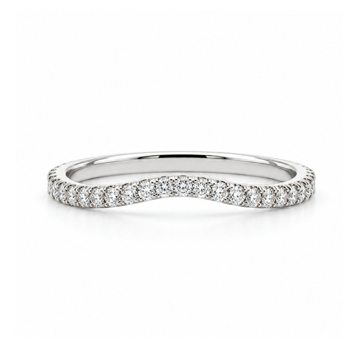 14K White Gold Curved Band-2mm, 0.26CT Diamonds, BAND01059