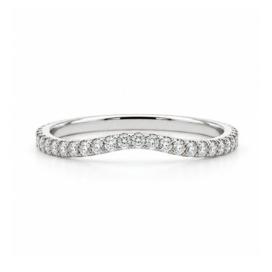 14K White Gold Curved Band-2mm, 0.26CT Diamonds, BAND01059