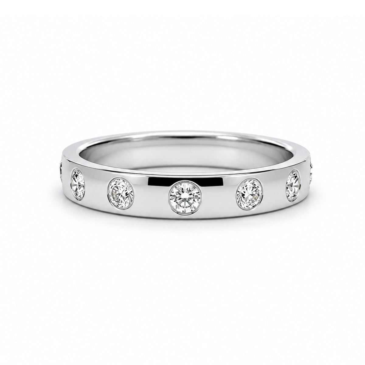 14K White Gold Bezel-Set Diamond Wedding BAND01367