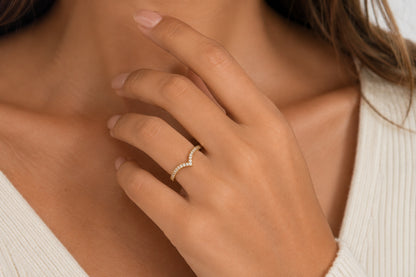 14K Yellow Gold Curved Band 1.8MM with Diamonds 0.32CT, BAND1397