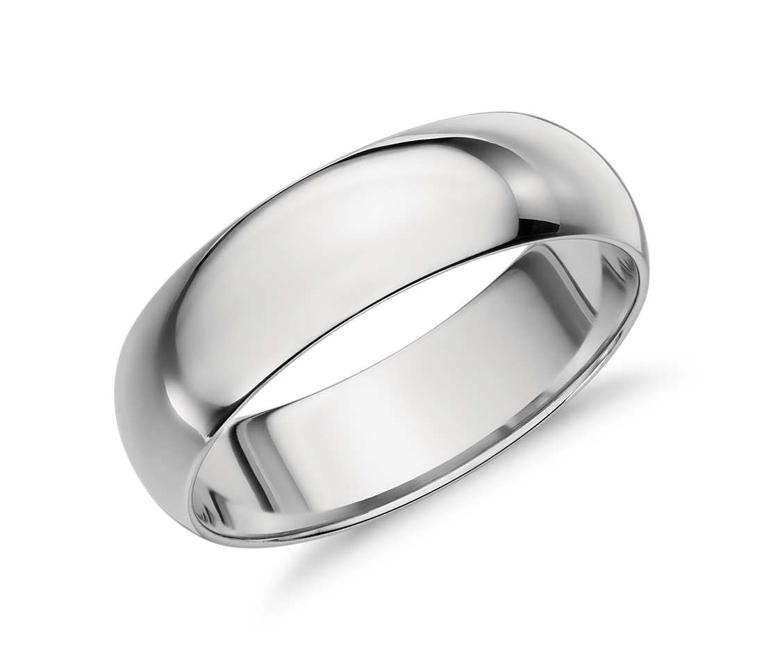 14K White Gold Men's Classic Wedding Band Comfort Fit, 6MM