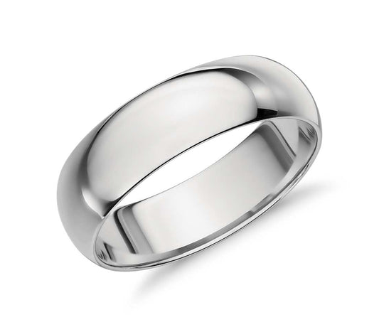 14K White Gold Men's Classic Wedding Band Comfort Fit, 6MM