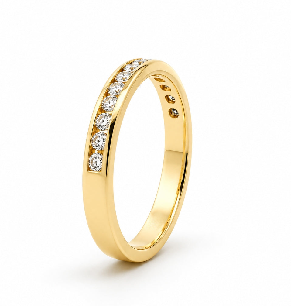 14K Yellow Gold Channel Set Round Cut Diamond BAND2068