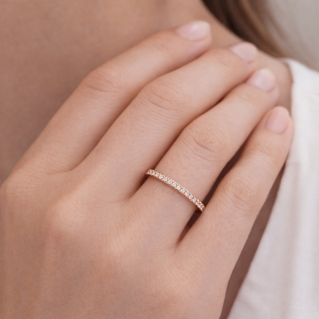 Rose Gold Diamond Eternity Wedding Band 1MM, BAND2268