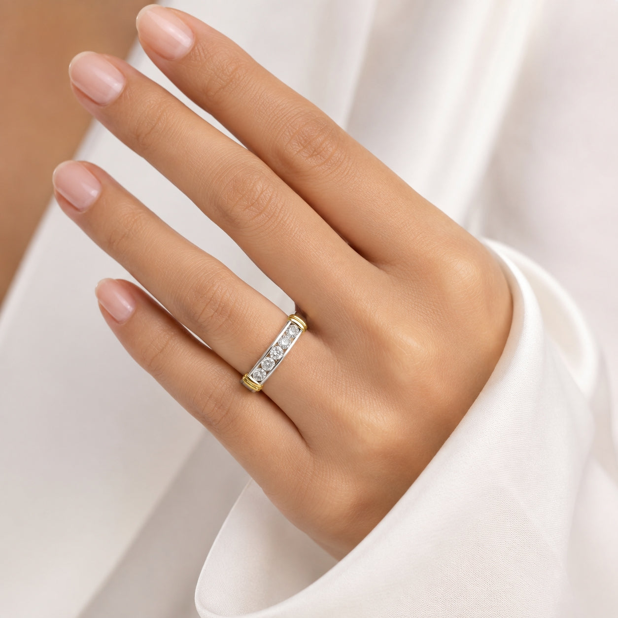 18K Two-Tone Gold Diamond 0.60CT Wedding BAND2442