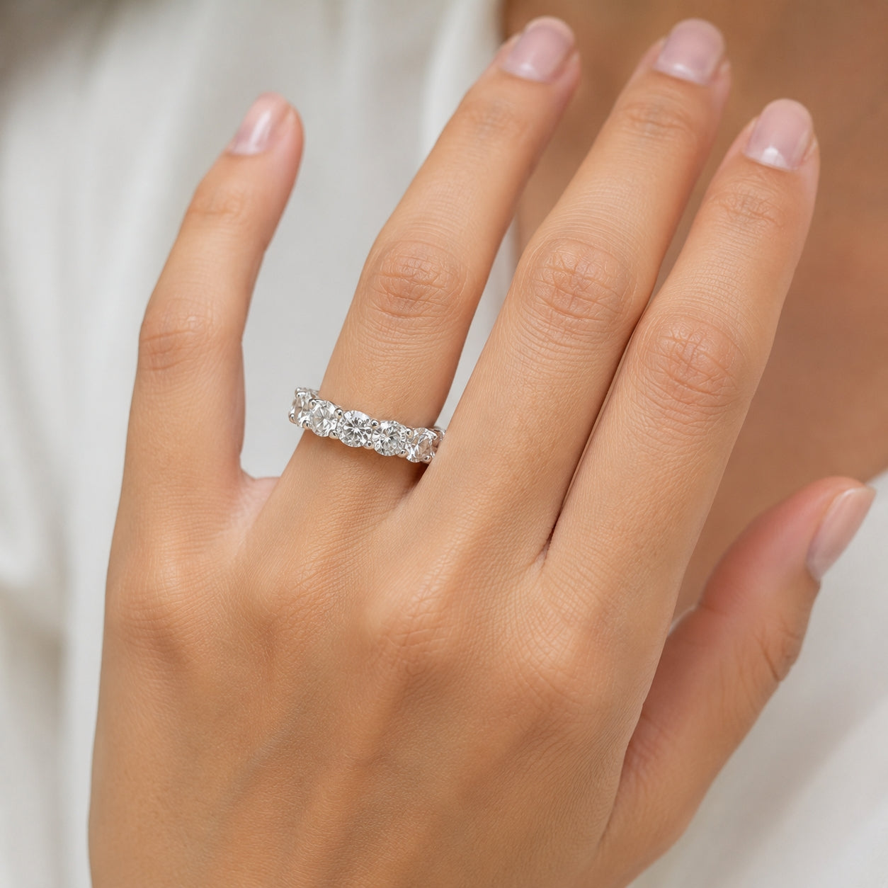 18K White Gold U-Pave Eternity Band 5MM, 6.50CT, BAND2447
