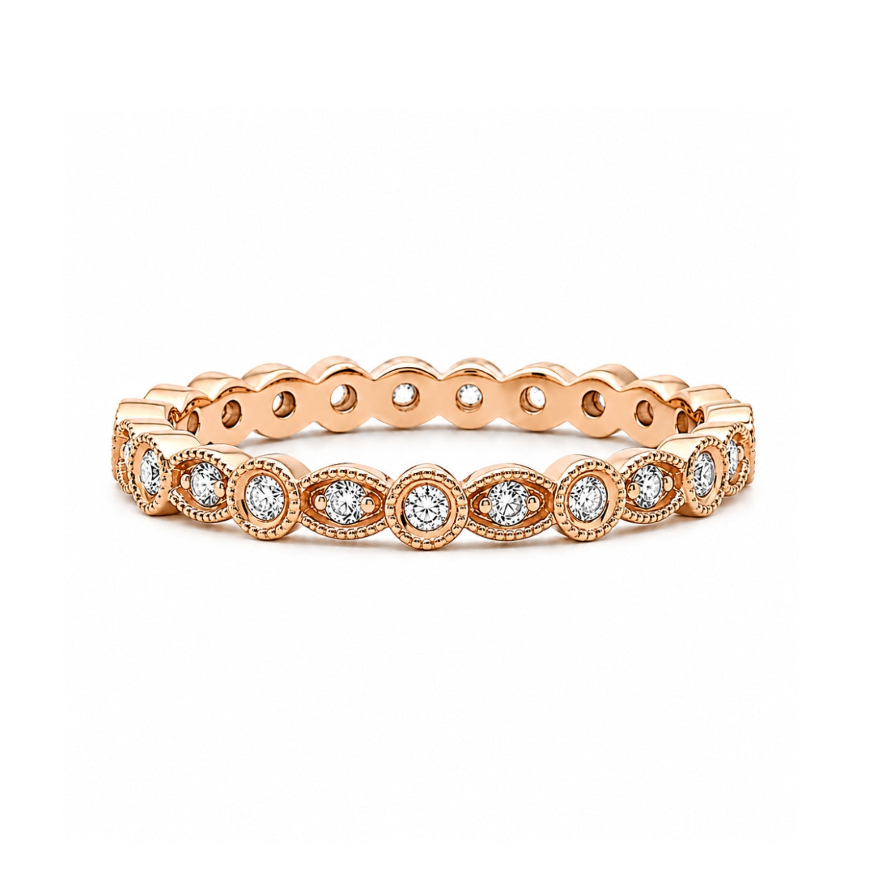 14K Rose Gold Milgrain Edges Diamond BAND2629