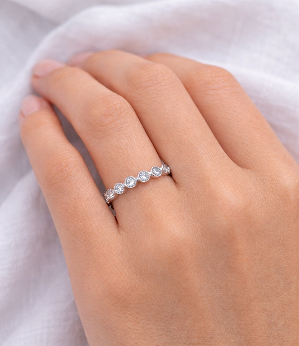 14K White Gold .50CT Round-Cut Diamond Bezel Eternity Band2649