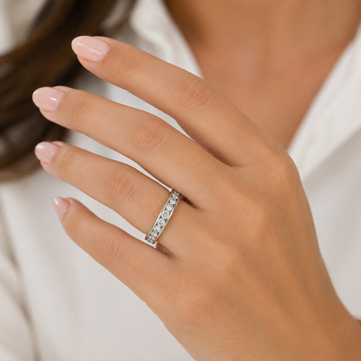 18K White Gold Channel-Set Diamond Wedding BAND2780