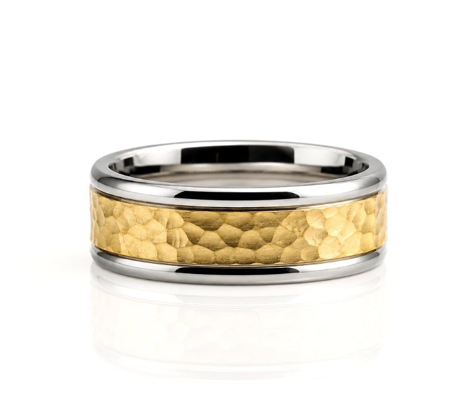 14K 5MM Two-Tone Hammered Satin Finish Wedding BAND2793