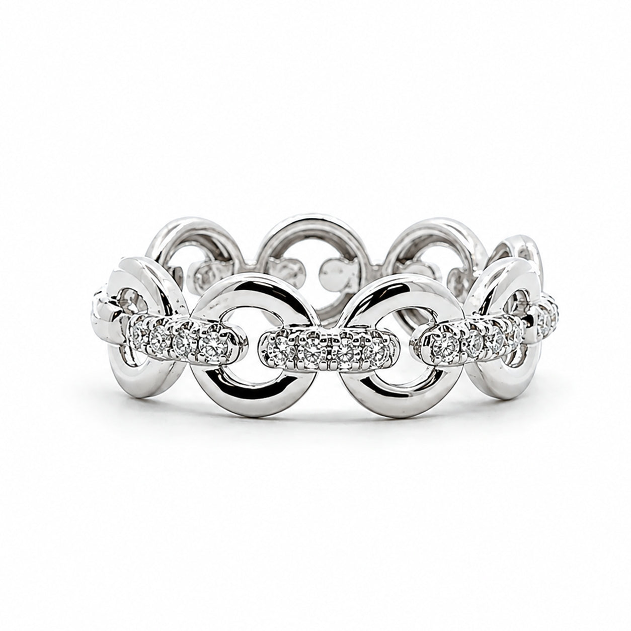 14K White Gold Modern Link-Style Diamond BAND2941